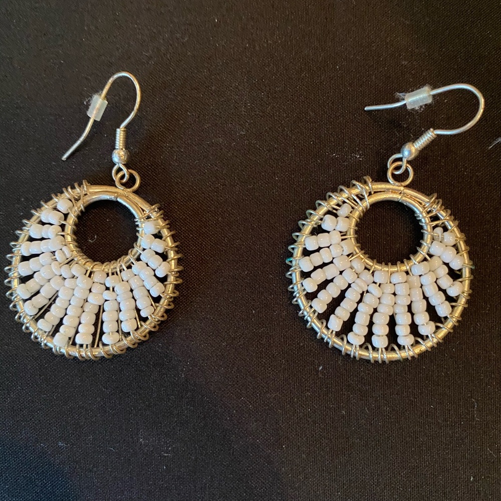 White beaded earrings